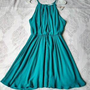 LUSH | Blouson Chiffon Skater Turquoise Dress